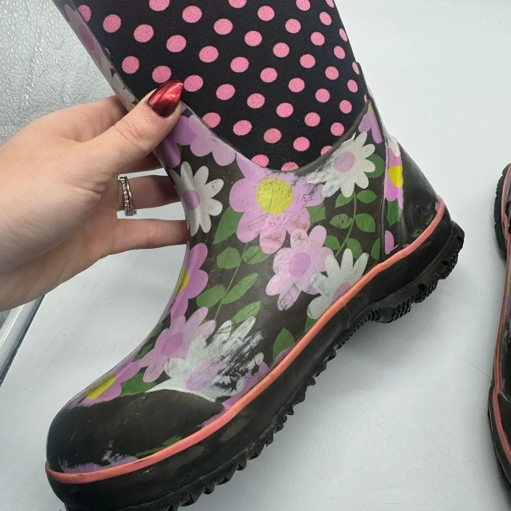 Bogs Girls Classic‎ Flowers Dots Pink Insulated Snow Winter Boots Size 3